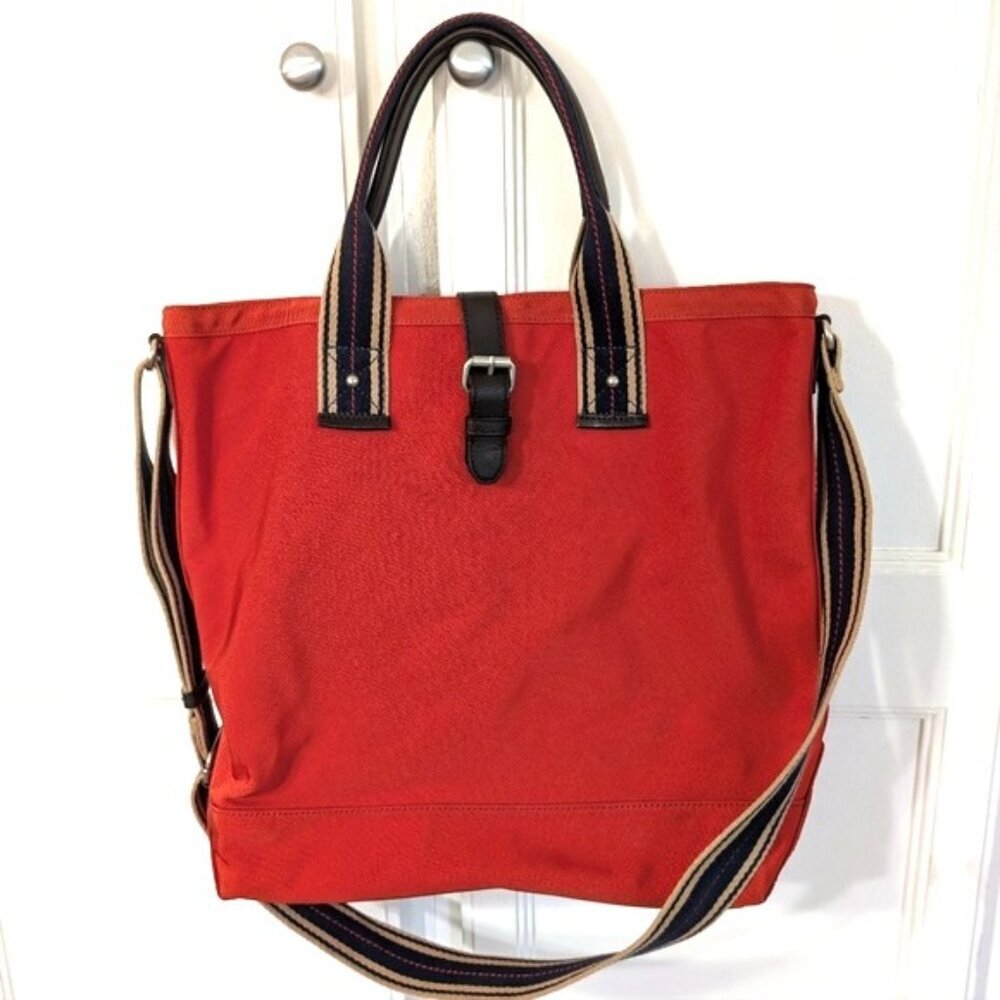 Banana Republic Tote Bag Travel Aiden Nylon Faux Leather Trim Orange Red